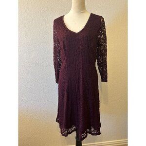 NWT Women's Maurices Plum Lace Cut Out Back 3/4 Sleeve‎ Lined Dress Size 0 (14)
